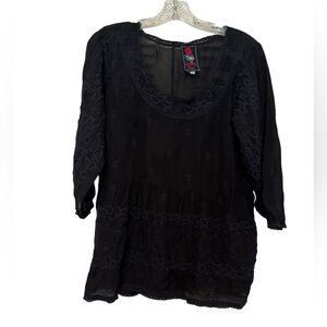Johnny Was black embroidered tunic boho oversized babydoll small